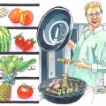 man grilling fruits and vegetables