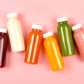 Bottles of multicolored juices