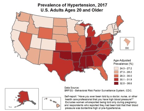 Map of Hypertension prevalence across the U.S.