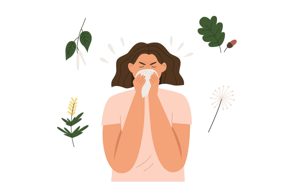 illustration of person sneezing from seasonal outdoor allergies
