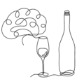 Drawing line bottle of champagne or wine with brain