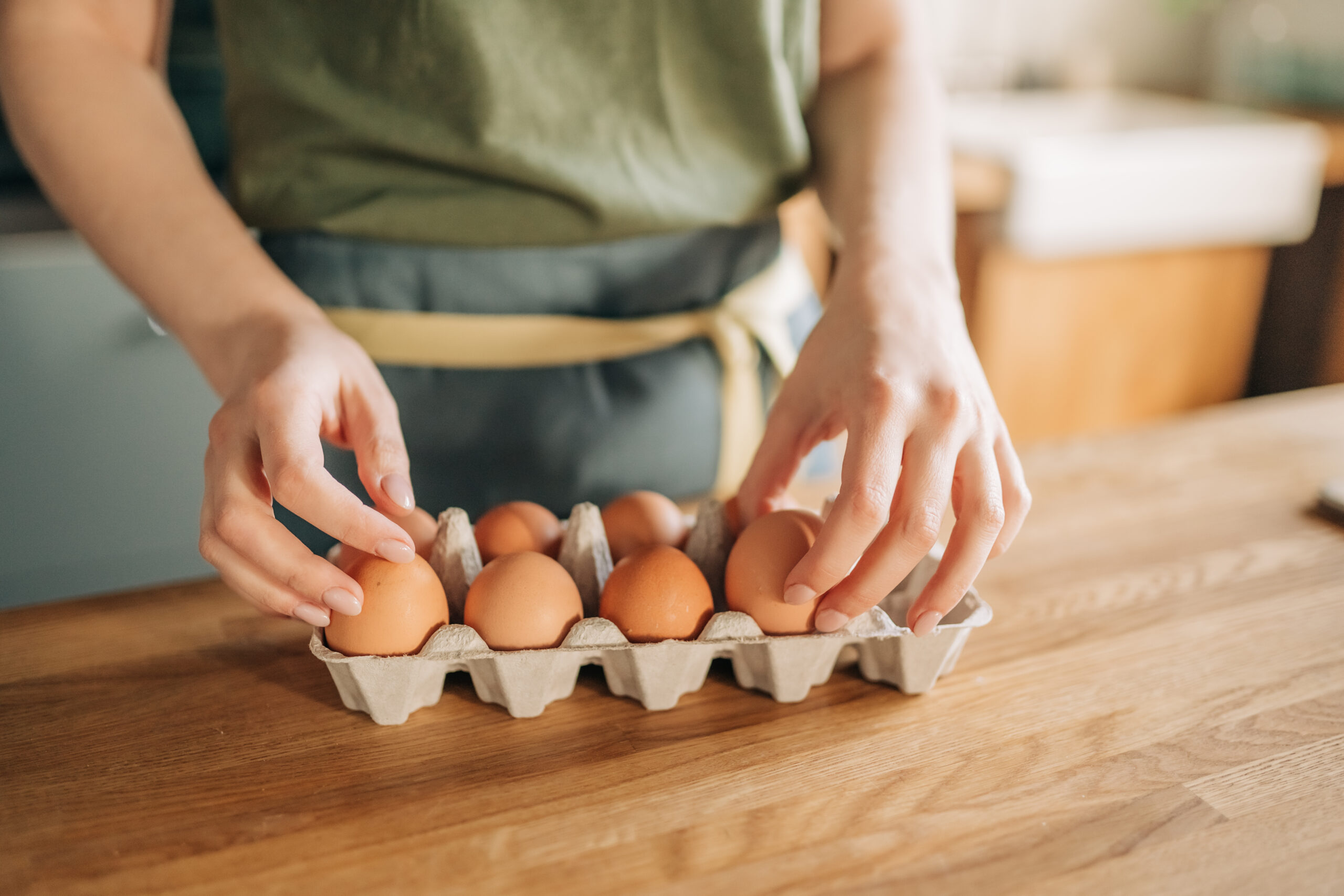Eggs in a carton on a table